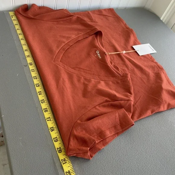 Quince Womens V-Neck Cotton Modal T Shirt Size L Burnt Sienna Capsule Minimalist - Picture 9 of 11